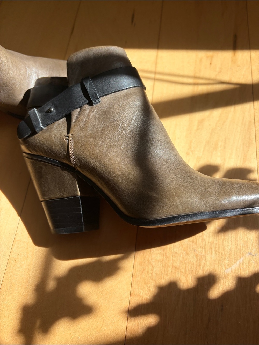 Dolce Vita Taupe Leather Ankle Boot with Black Strap